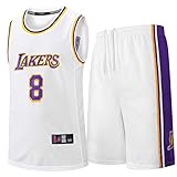 Kinder Jungen Mädchen Männer Erwachsene NBA LBJ LA Lakers, Sommer Basketball Jersey mit kurzen Ärmeln T-Shirt + Kurze Hosen Kleidung Outfit Set,Weiß,S