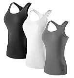 Sport Yoga Tanktops Damen Workout 3 Packs Dry Fit Kompression Running Fitness T-Shirt Schwarz Weiß Grau Tag(S)=EUR XS