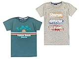 2er-Pack Jungen T-Shirt mit Rundhalsausschnitt und großem Print vorne - Bestehend aus unterschiedlich designten Shirts für Kinder (Grün/Grau, 152, Numeric_152)