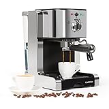 Klarstein Passionata Espressomaschine - 1,25 Liter Siebträgermaschine, Siebträger Kaffeemaschine mit automatischem Druckablass, inkl. Milchschaum Düse für Zubereitung von Cappuccino, 15 Bar, silber