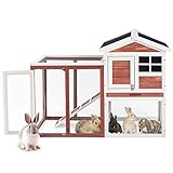 Kaninchenstall für den Außenbereich, Meerschweinchenkäfig, Hühnerstall und Freigehege mit Linoleum-Dachabdeckung, Holzrampe, doppelstöckiges Hühnerhaus, Kaninchenschloss, groß