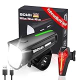 BOLEi LED Fahrradlicht Set 100 LUX,StVZO Zugelassen Fahrradlampe, Fahrradbeleuchtung USB Aufladbar, IPX5 Wasserdicht Fahrradlichter, Batterie Aufforderung schwach, Vorne Frontlicht Und Rücklicht S