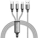 RAVIAD Multi USB Kabel, 3 in 1 Multi Ladekabel Nylon Mehrfach Universal Ladekabel iP Micro USB Typ C Lightning Cable für iPhone, Android Galaxy, Huawei, Oneplus, Honor, Kindle, LG, Silber, 1.2M