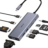 USB C Hub, USB C Adapter 9-IN-1 mit 4K HDMI, 1080P VGA, PD 100W, USB-C und 2 USB-A, SD&MicroSD und 3.5mm Audio, USB C Dock Kompatibel für MacBook Pro/Air, Dell XPS/Type C Geräte