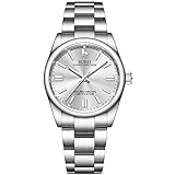 BUREI Damenuhr Klassisch Elegant Uhr Damen Analog Quartz Armbanduhr mit Edelstahlarmband Armbanduhr Damen Silber Klein