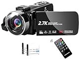 SPRANDOM 2.7K 48MP Video Camera Camcorder with LED Fill Light, 16X Digital Zoom Camera Recorder 3.0' LCD Screen Vlogging Camera for YouTube with Remote Control, 2 Batteries