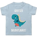 Geschwister Bruder und Schwester - Großer Brudersaurus - 12/18 Monate - Babyblau - großer Bruder Shirt 86 - BZ02 - Baby T-Shirt Kurzarm