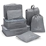 DIMJ 7-teilig Koffer Organizer Set, Reise Packing Cubes, Packtaschen für Koffer, Packwürfel für Kleidung, Travel Organizer Kleidertaschen Schuhbeutel und Wäschebeutel - Grau