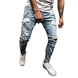 WOYAOFEI Herren Jeans Hosen Distressed Denim Lange Streetwear Hip Pop Jeanshosen Ripped Logo Freizeithose Regular Fit