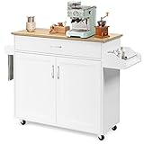 Giantex Küchenschrank mit Arbeitsplatte, Küchenwagen auf Rollen, bewegliche Kücheninsel, Servierwagen Rollwagen Holz, Küchenrollwagen mit Schublade, Küchentrolley im Landhausstil, Gemüsewagen weiß