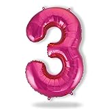 FUNXGO folienballon 3 pink - Riesenzahl Ballons - 3 Geburtstag Luftballon - Luftballon Zahl 3 - Ballon 3 Deko zum Geburtstag, Hochzeit, Jubiläum oder Fest, Party Dekoration - Ballon pink 3