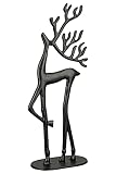 Casablanca Deko Figur Skulptur Rentier aus Aluminium - Schwarze Advent- Weihnachtsdekoration XXL - Dekoration Wohnzimmer Fensterbank Beistelltisch - Höhe 55