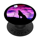 Wolf heulend bei der Nacht, Mond, Purple Haze Sky PopSockets mit austauschbarem PopGrip