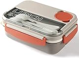 JIUFOXINO Bento Box mit Fächern,1300ml Lunchbox für Erwachsene,Auslaufsicher Brotdose Essensbox Jausenbox mit Unterteilung,Brotzeitbox mit Besteck Brotbox,Vesperbox,Frühstücksbox Vesperdose