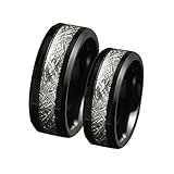 Calefee Wolfram Ringe Eheringe, Ringe Partnerringe Set für Sie und Ihn 8 mm Schwarzer Ring mit Silberner mit Metall, Damen Größe 60 und Herren Größe 60