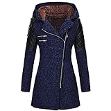 iHENGH Damen warme dünne Jacke dicken Mantel Winter Outwear mit Kapuze reißverschluss Mantel(Dunkelblau, S)