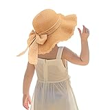 Kunyeah Mädchen Strohhut Mütze mit breiter Krempe Sonnenblende Hüte Bowknot Sonnenhut für den Urlaub Reise Outdoor-Aktivitäten