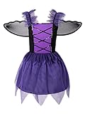 YiZYiF Mädchen Fledermaus Hexenkostüm Kinder Lila Prinzessin Kleid mit Bat Flügel Stirnband Halloween Cosplay Party Kostüm Violett C 122-128/7-8 Jahre