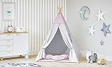 Tipi Zelt für Kinder Spielzelt Indianer Baumwolle 3 Kissen Kinderzelt drinnen draußen 8702 , Farbe:Rosa- Sterne