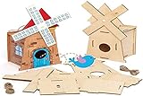 Baker Ross AT864 Windmühle Vogelhaus Holz Bastelset - 2er Pack, Nistkästen für Vögel zum Bemalen und Basteln für Kinder