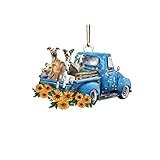 Auto Rückspiegel Ornament Anhänger Auto Hund Sonnenblumen Ornament Kreativität Auto-Charm Auto Hängende Zubehör Acryl Welpenanhänger Accessoires Dekoration