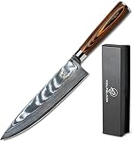 Wolfblood Damastmesser Küchenmesser XL(32cm) Profi-Kochmesser aus echtem 67 Lagen Damaststahl I Damast-Küchenmesser und Chefmesser mit Holzgriff Geschenkbox und Kling