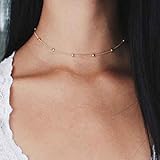 Runmi Boho Choker Halskette Silber Satelliten-Anhänger Halsketten Kette Perlen Schmuck Zubehör für Frauen und Mädchen (Gold)