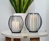 Decozey Kerzenständer schwarz Metall (2er Set) - Deko Windlicht Kerzenhalter mit Windschutz Dank Glas Zylinder - Laternen Kerzenleuchter als Kerzendeko zum Dekorieren im W