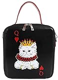 Collectif Damen Tasche Cat Croupier Casino Rockabilly Katzen Dame Handbag (Schwarz mit Motiv)