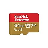 SanDisk Extreme microSDXC UHS-I Speicherkarte 64 GB + Adapter (Für Smartphones, Actionkameras und Drohnen, Rot/Gold, A2, C10, V30, U3, 160 MB/s Übertragung, Rescue Pro Deluxe)