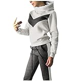 Fbiiotyureo Patchwork-Outfit + Hose Zweiteiliges Freizeitmode-Damen-Langarm-Sweatshirt Damen-Anzüge & Sets (White, M)
