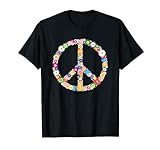 Hippie Peace Zeichen T-Shirt Flower Vintage Hippie-Symbol Tee