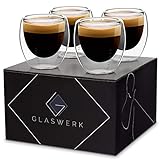 GLASWERK Design Espressotassen Set (4 x 70ml) - Espressogläser doppelwandig 80ml - doppelwandig Gläser aus Borosilikatglas - spülmaschinenfestes Espresso Gläser Set - Espressotassen Glas Tasse
