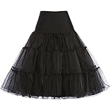 GRACE KARIN Unterrock Damen schwarz Reifrock a Linie Petticoat für Rockabilly Kleid, L, Schwarz