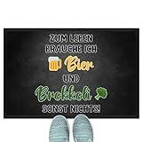 JUNIWORDS Fußmatte, Zum Leben Brauche ich Bier und Brokkoli, sonst Nichts, 90 x 60 cm, mit Gummirand (1005572)