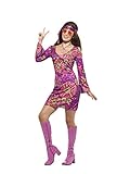 Smiffys 45519S - Damen Woodstock Hippie Kostüm, Kleid, Kopftuch und Medaillon, Größe: 36-38, mehrfarbig