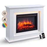 BALDERIA Baldur Elektrokamin - Standkamin mit Heizung bis 2000W, 3D-Flammeneffekt, LED-Beleuchtung, Knister-Sound, App-Steuerung, WiFi, Fernbedienung, Timer, Thermostat - Weiß