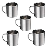 Hellery 5X Edelstahl Kaffeebecher Kaffeebecher Metall Kaffeetassen Perfekt für Heiße & Kalte Getränke, Kaffee Tee Wasser