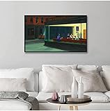 Wandkunst Malerei Leinwand Kunst Poster und Druck Wandkunst Nighthawks von Edward Hopper Bild für Wohnzimmer Wohnkultur 60x100cm (24 'x 39') Ungerahmt