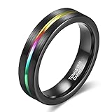 Easunny Ring Herren Damen Hochzeitsband Trauringe Verlobungsringe gebürstetem Wolfram Schwarz und Regenbogenfarbe(5mm,54 (17.2))