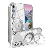 Anlalish Kompatibel mit Sony Xperia 1 VI Hülle, transparent mit Ständer, Sony Xperia 1 VI Handyhülle, kratzfest, stoßfest, magnetische Hüllen (Weiß)