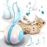 Interaktives Katzenspielzeug für Hauskatzen Elektrisch Bewegliches Katzenfederspielzeug Automatisch 360 ° Selbstdrehend und USB Wiederaufladbar mit LED Farblichtspielzeug für Kätzchen