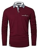 GHYUGR Poloshirt Herren Langarm Golf T-Shirt Klassische Karierte Spleiß Polohemd S-2XL,Rot 1,L