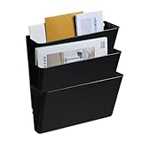 Relaxdays Zeitschriftenhalter Wand, 3er Set, A4, Kunststoff, HBT: 19x33x10,5 cm, Magazinhalter, Zeitungshalter, schw