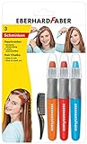 Eberhard Faber 579201 - Haarkreide Basic, Set mit 3 Farben und Haarkamm, einfache Anwendung, leicht abwaschbar, für trendige Frisuren und neue Haarfarben