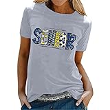 Damen T-Shirts Sommer,Frauen-Sommer-Spitzen-Abschluss-Saison gedrucktes beiläufiges lockeres Tunika-T-Shirt nettes Muster-Mode-T-Shirt Teenager Mädchen Streetwear Hemd Basic-Shirt Blusen für Frauen