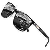 DUCO Polarisiert Sonnenbrille für Herren mit UV400 Schutz Retro Rechteckig Rahmen Ultraleichte Metallrahmen Brillengläser Fahrerbrille Sportsonnenbrille 3029H (Schwarz/Grau)