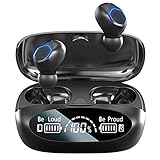 Kabellose Ohrhörer, Bluetooth 5.3 leistungsstarke Bass-True-Kopfhörer, IPX7 wasserdichte USB-C-Tastensteuerung, Ein-Schritt-Kopplung, LED-Display-Headset