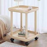 WPWSDWMX 2-stufiger Beistelltisch mit Rädern, Quadratischer Sofatisch, Side Table mit Verdickter Kunststoffplatte und Stabilem Metallrahmen für Schlafzimmer, Badezimmer, Kleines Wohnzimmer(Yellow)