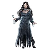 NIKDUCK Halloween Krankenschwester Gruseliges Kleid für Frauen Horror Krankenschwester Uniform Nonne Kostüm für Frauen Cosplay Kleid, #4 - Graue schwarze Geisterbraut, 42